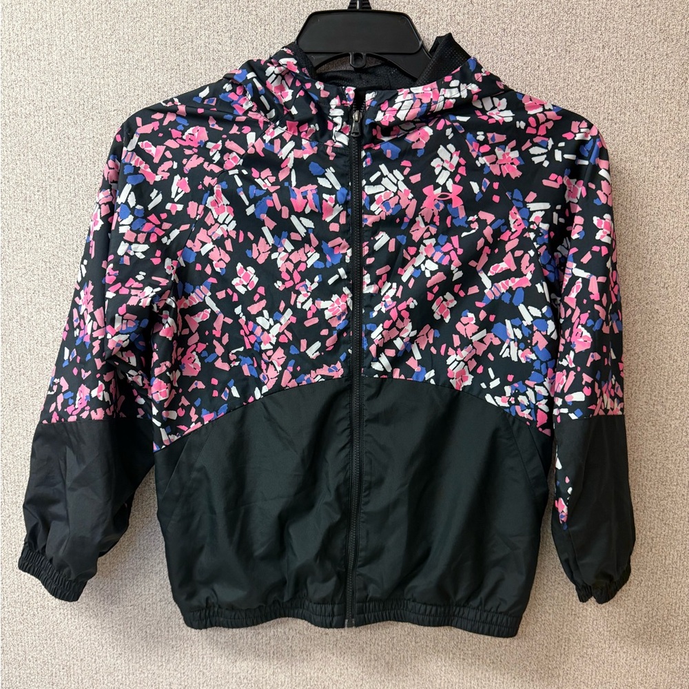 Under Armour Girls Youth Medium Woven Full-Zip Jacket Black multi color‎